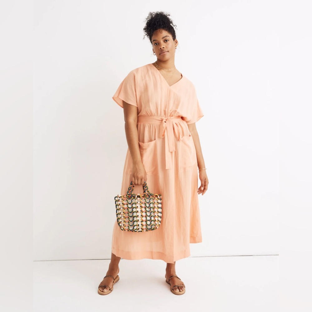 Madewell Peach V-Neck Tie-Waist Maxi Dress